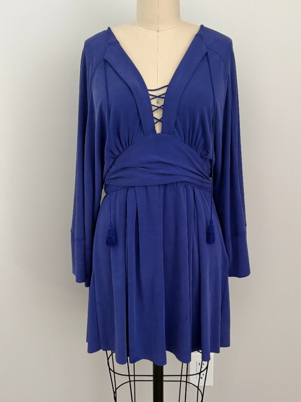 Free People Blue Purple Kimono V-Neck Mini Dress Boho Festival Whimsigoth Chic 4